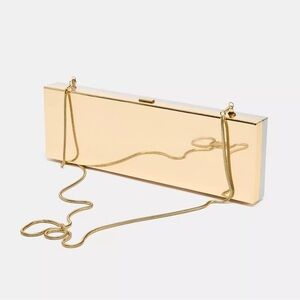 Zara NWT 2 tone gold & silver rectangle elongated clutch removable gold chain